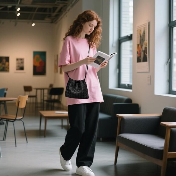 Woven Leather Crossbody Bag for Women Small Stylish Soft Shoulder Purse - Picture 3 of 7